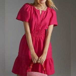 NWOT Anthropologie The Somerset Mini Dress Linen Edition Tiered Pink XS
